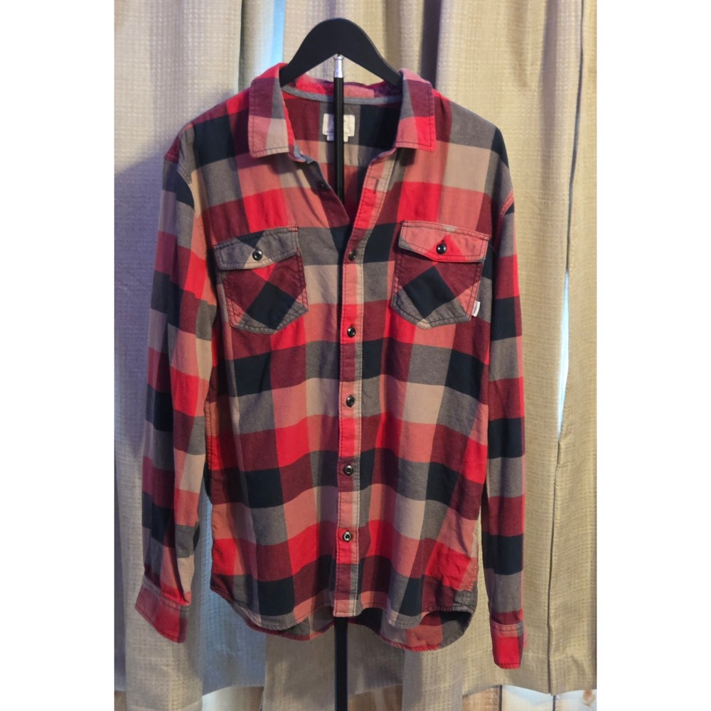 Vans‎ Off The Wall Plaid Button Up Shirt Mens Size X-Large Red Tan Navy